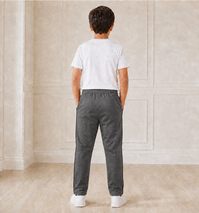 Dark Grey Melange Uniform Track Pants with Black Piping