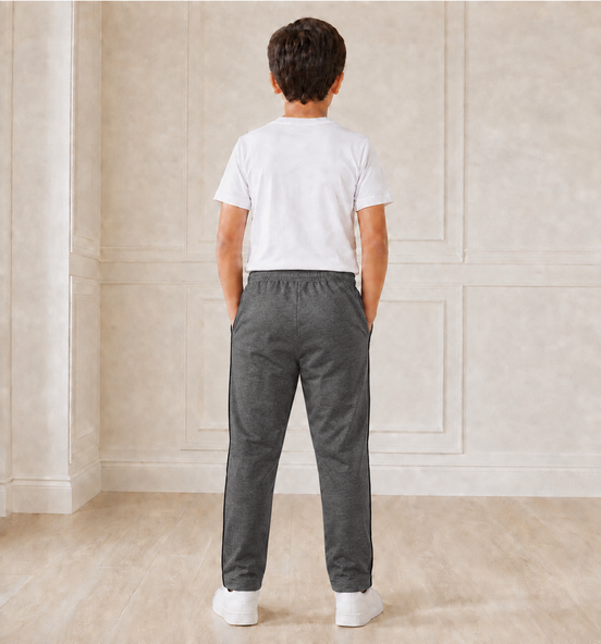 Dark Grey Melange Uniform Track Pants with Black Piping