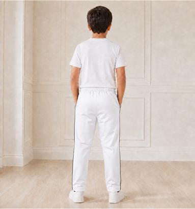 White Uniform Track Pants with Black Side Piping