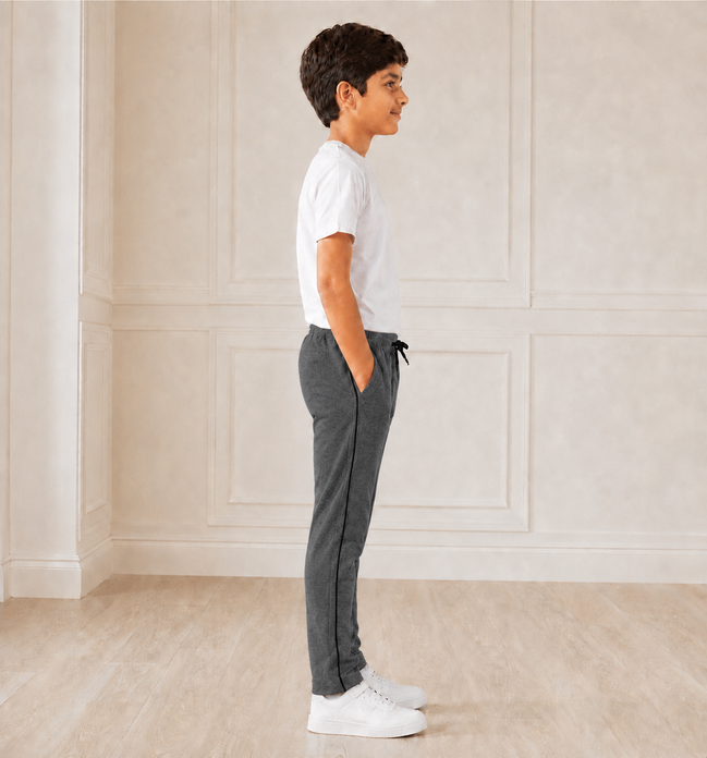 Dark Grey Melange Uniform Track Pants with Black Piping