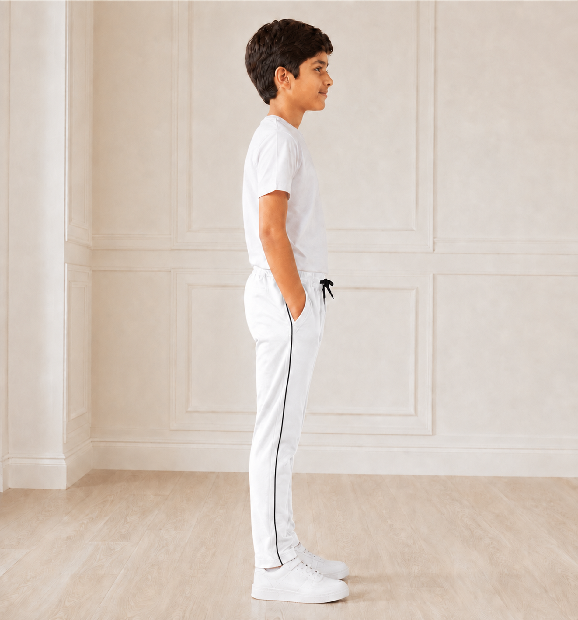 White Uniform Track Pants with Black Side Piping