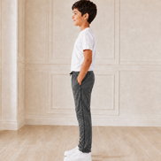 Dark Grey Melange Uniform Track Pants with Black Piping
