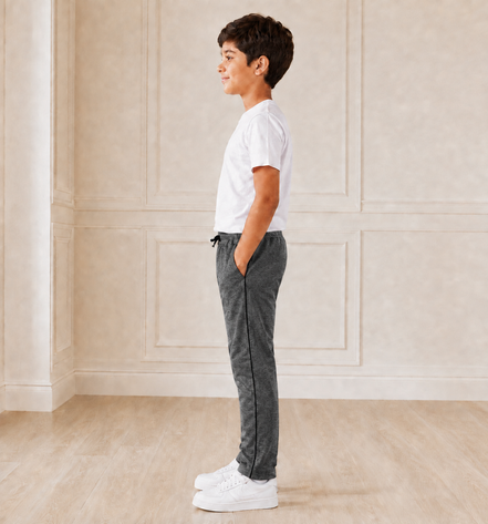 Dark Grey Melange Uniform Track Pants with Black Piping