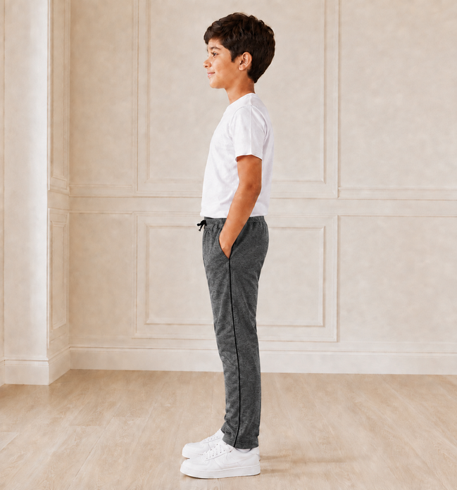 Dark Grey Melange Uniform Track Pants with Black Piping