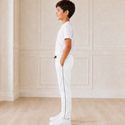 White Uniform Track Pants with Black Side Piping
