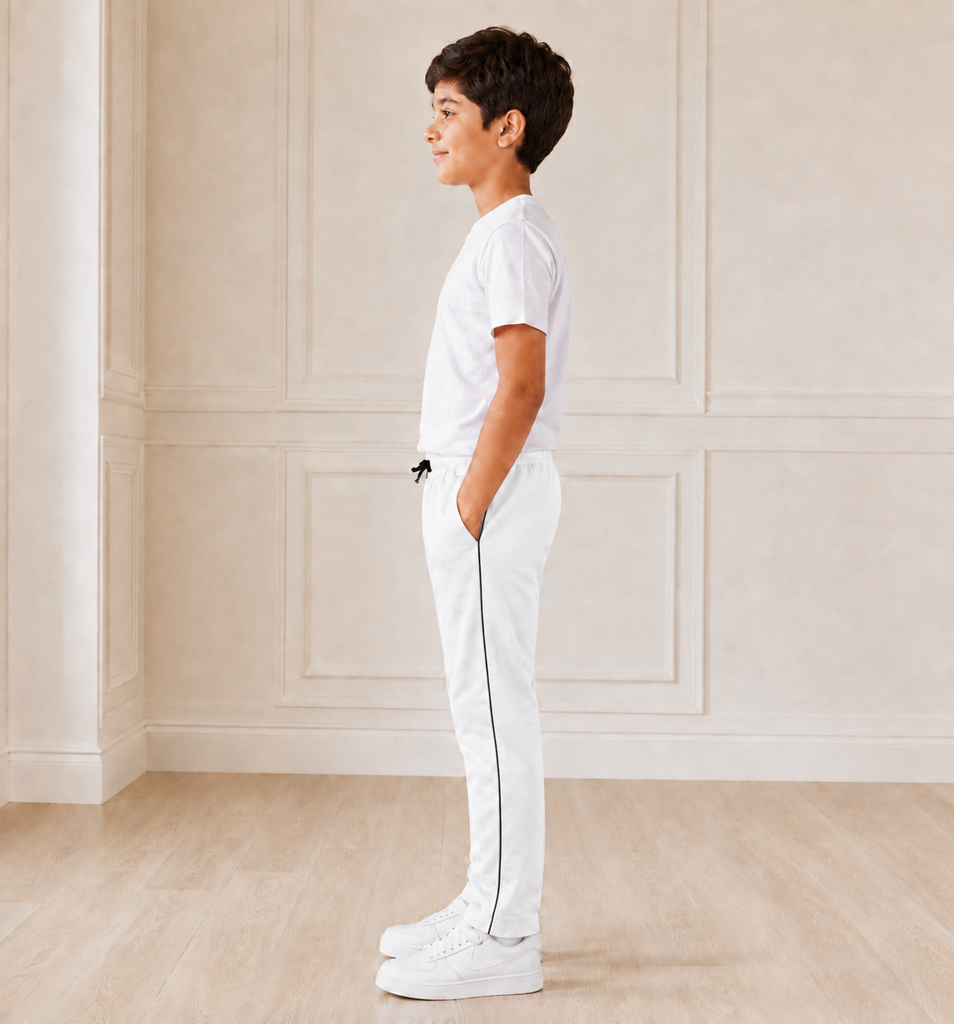 White Uniform Track Pants with Black Side Piping