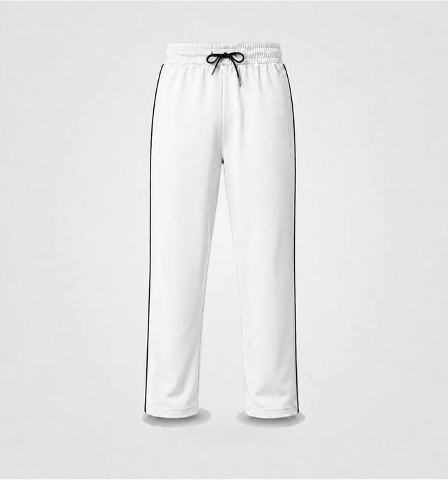 White Uniform Track Pants with Black Side Piping