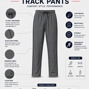 Dark Grey Melange Uniform Track Pants with Black Piping