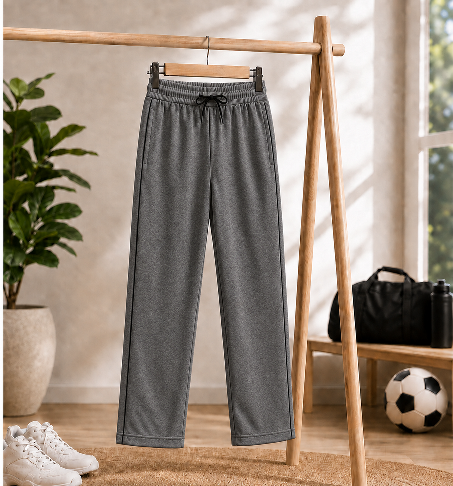 Dark Grey Melange Uniform Track Pants with Black Piping