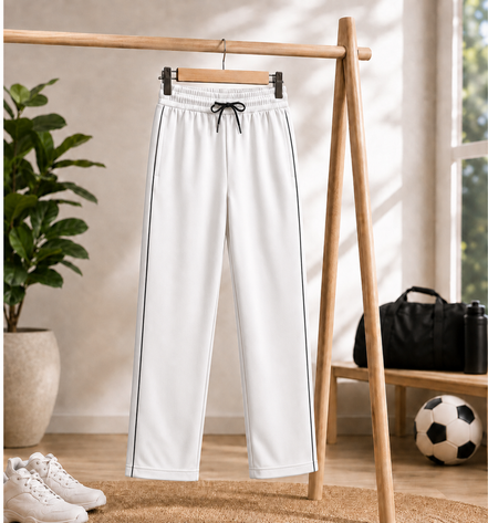 White Uniform Track Pants with Black Side Piping