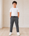 Dark Grey Melange Uniform Track Pants with Black Piping