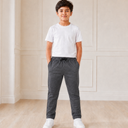 Dark Grey Melange Uniform Track Pants with Black Piping