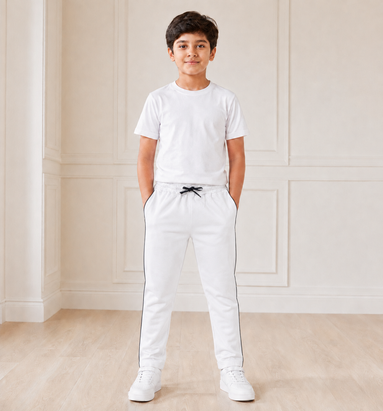 White Uniform Track Pants with Black Side Piping