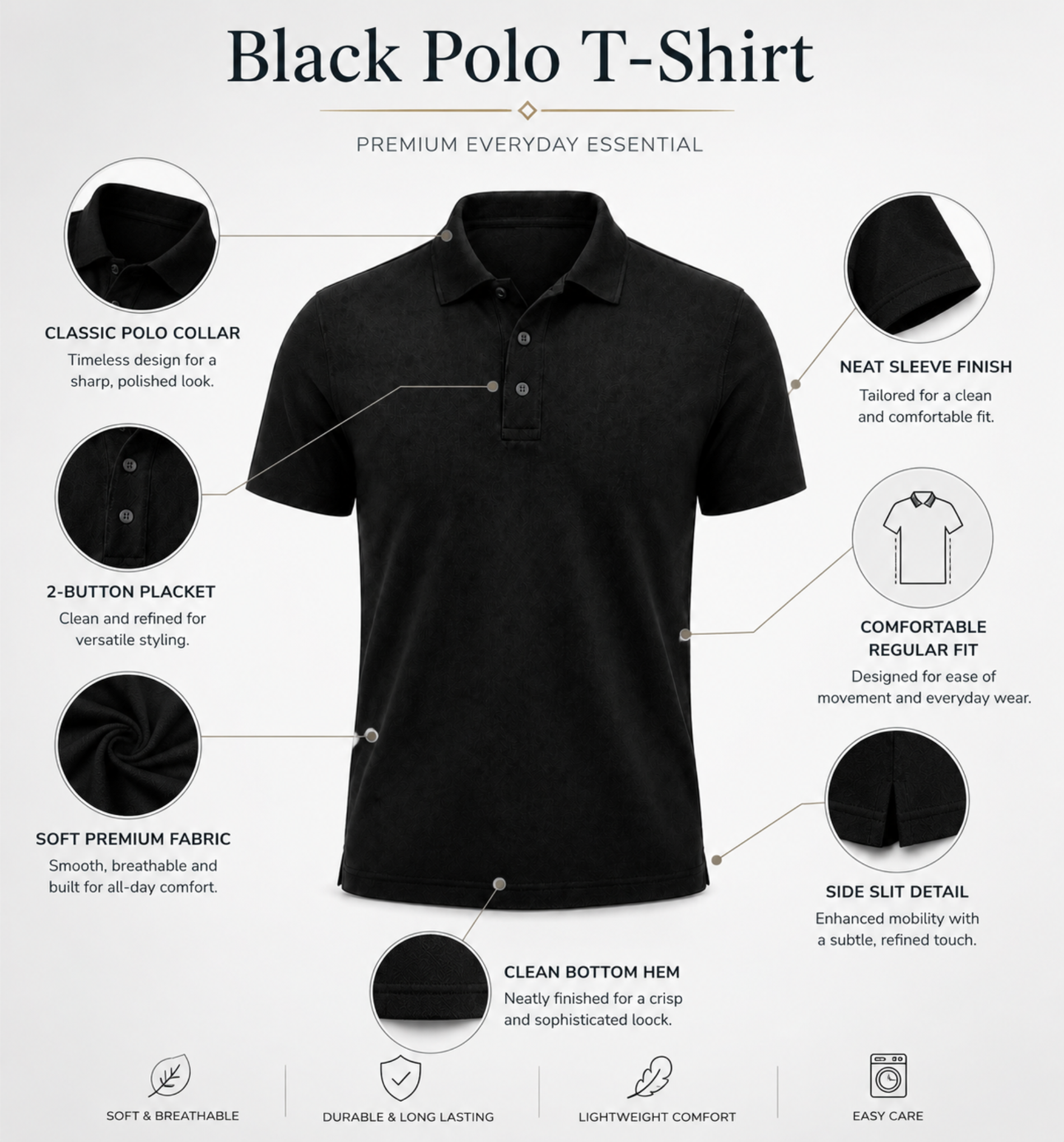 Black Polo Uniform T-Shirt