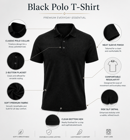 Black Polo Uniform T-Shirt