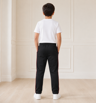 Boys’ Black Fashion Track Pants with Red Piping
