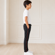 Boys’ Black Fashion Track Pants with Red Piping