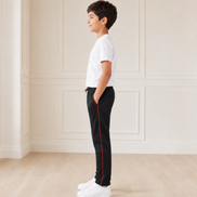 Boys’ Black Fashion Track Pants with Red Piping