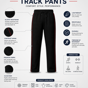 Boys’ Black Fashion Track Pants with Red Piping