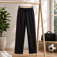 Boys’ Black Fashion Track Pants with Red Piping