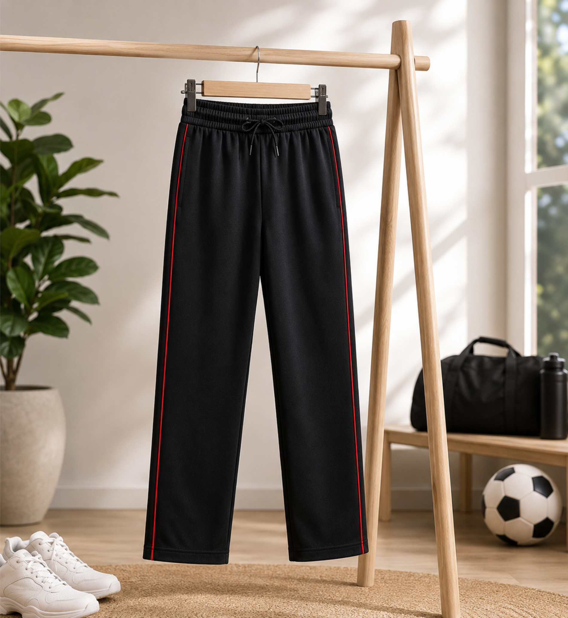 Boys’ Black Fashion Track Pants with Red Piping