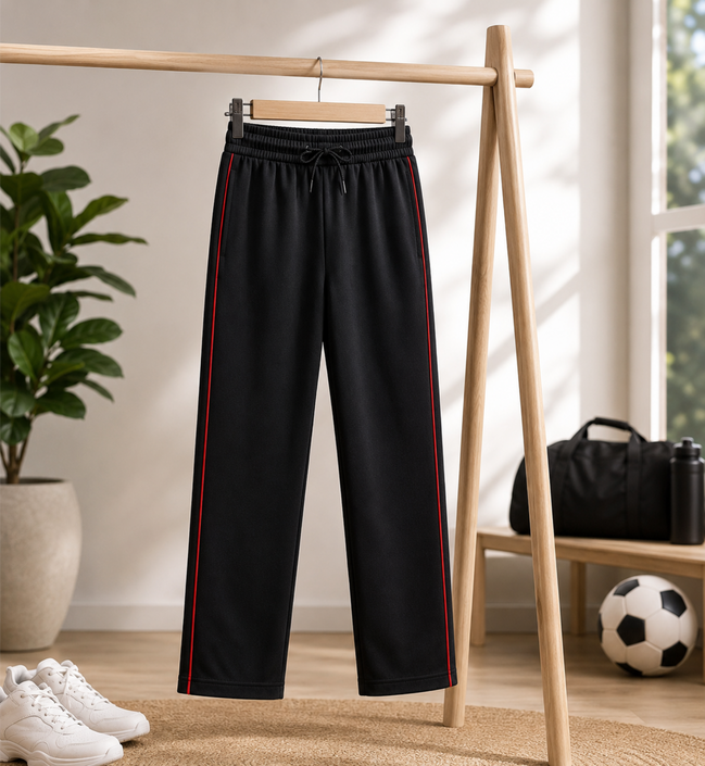 Boys’ Black Fashion Track Pants with Red Piping