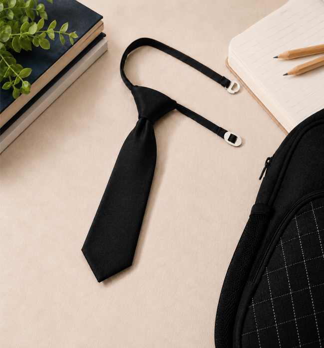 Black Pre-Tied School Uniform Tie