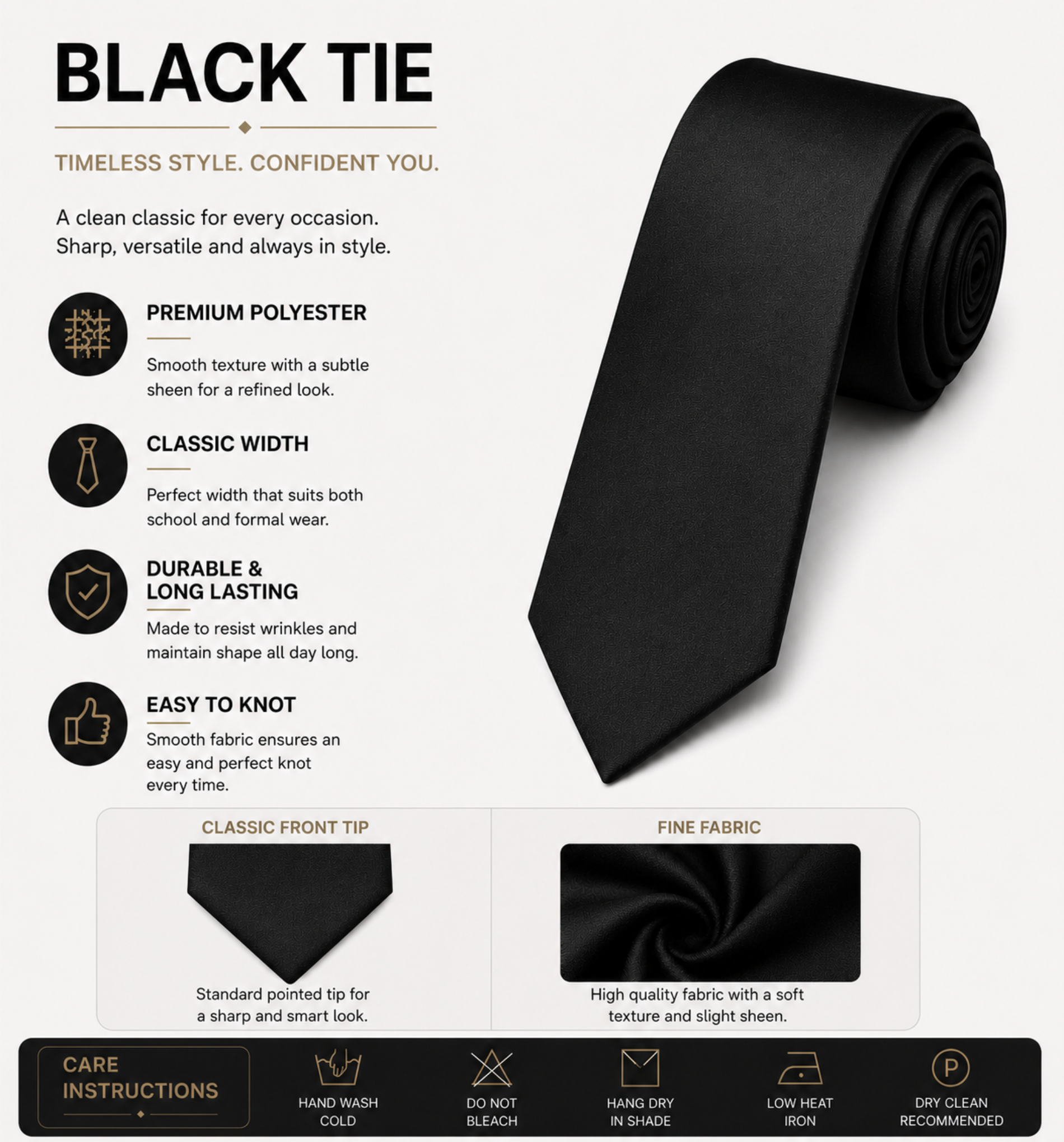 Classic Black School Uniform Tie