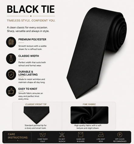 Classic Black School Uniform Tie