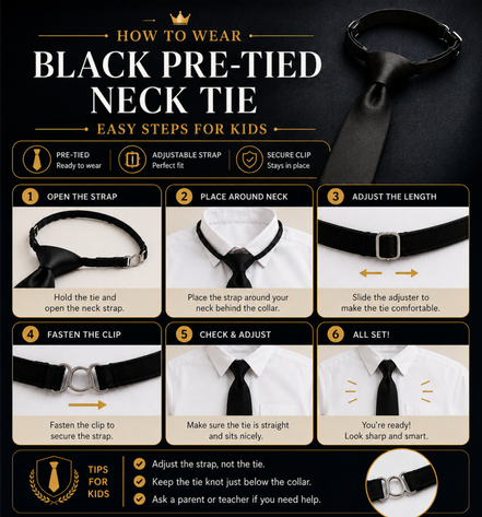 Black Pre-Tied School Uniform Tie