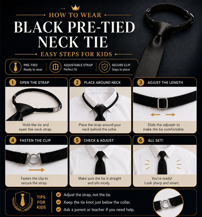 Black Pre-Tied School Uniform Tie