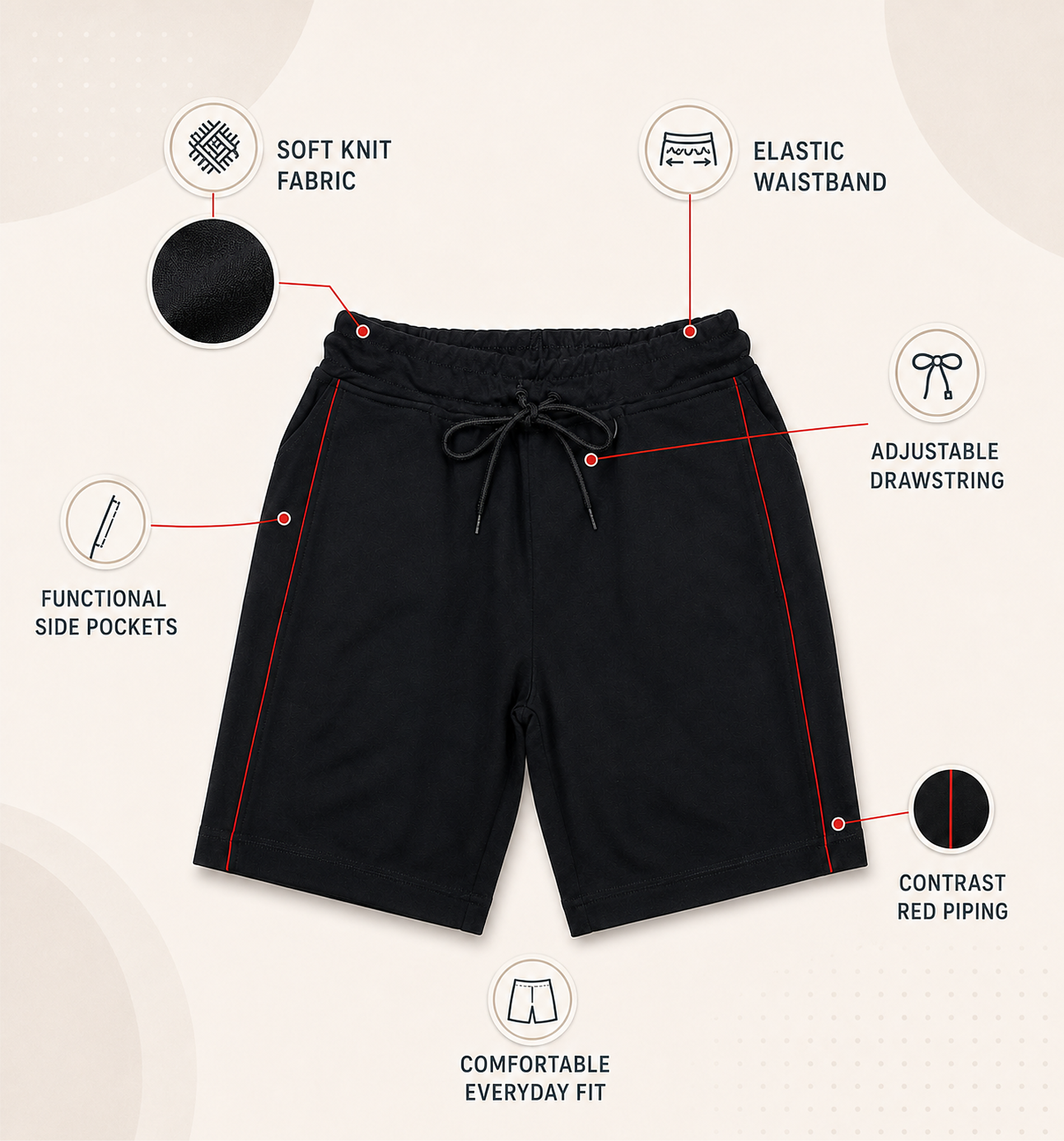Boys Knit Shorts with Piping