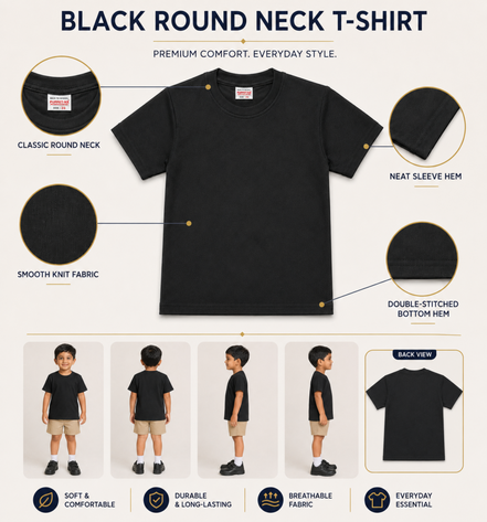 KG Black Round-Neck Uniform T-Shirt