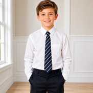 Navy Blue School Tie with White Stripes