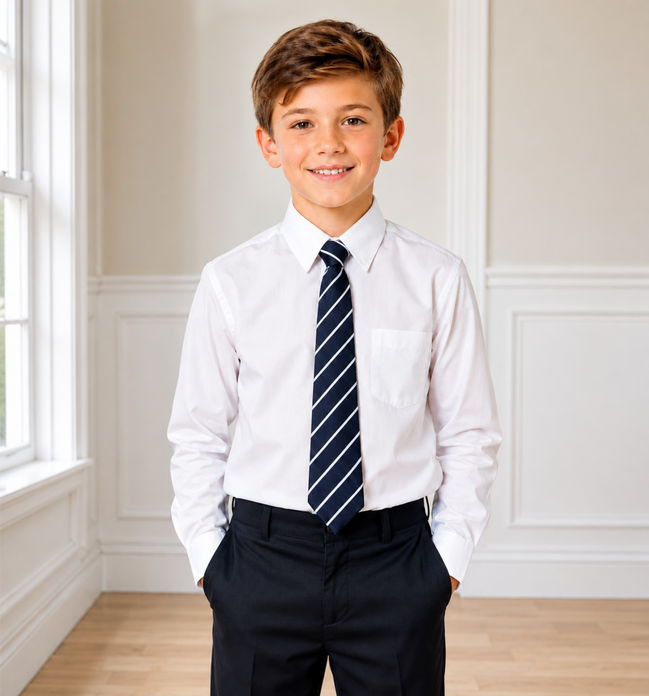 Navy Blue School Tie with White Stripes
