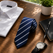 Navy Blue School Tie with White Stripes