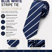 Navy Blue School Tie with White Stripes