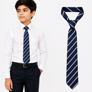 Navy Blue School Tie with White Stripes