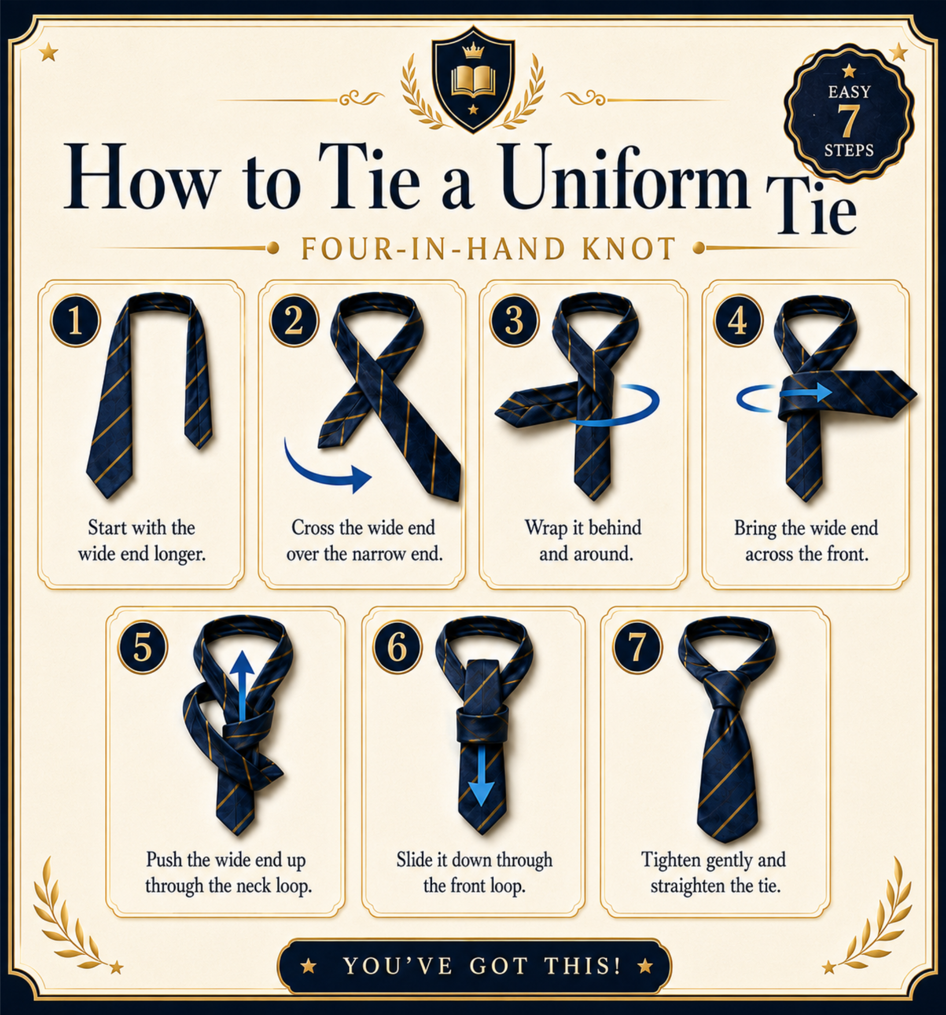 Navy Blue School Tie with White Stripes