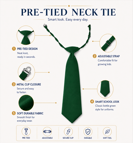 Bottle Green Pre-Tied School Uniform Tie