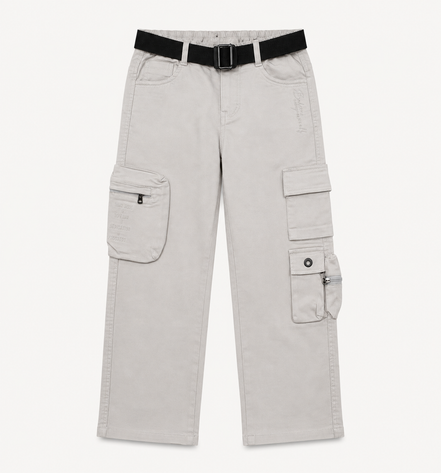 Boys’ Light Grey Cotton Utility Cargo Pants