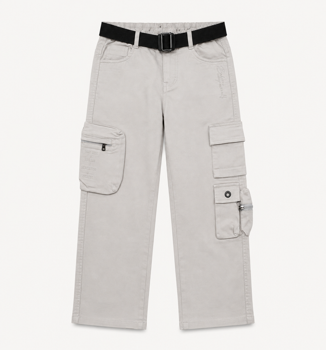 Boys’ Light Grey Cotton Utility Cargo Pants