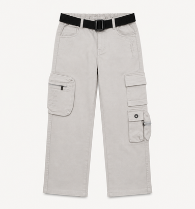 Boys’ Light Grey Cotton Utility Cargo Pants