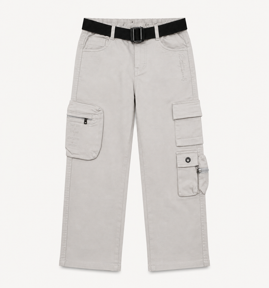 Boys’ Light Grey Cotton Utility Cargo Pants