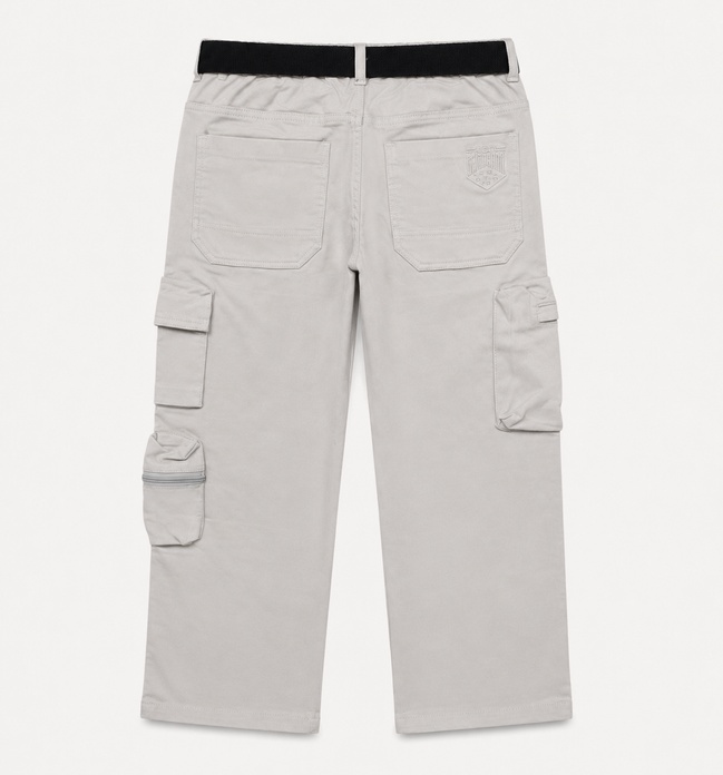 Boys’ Light Grey Cotton Utility Cargo Pants