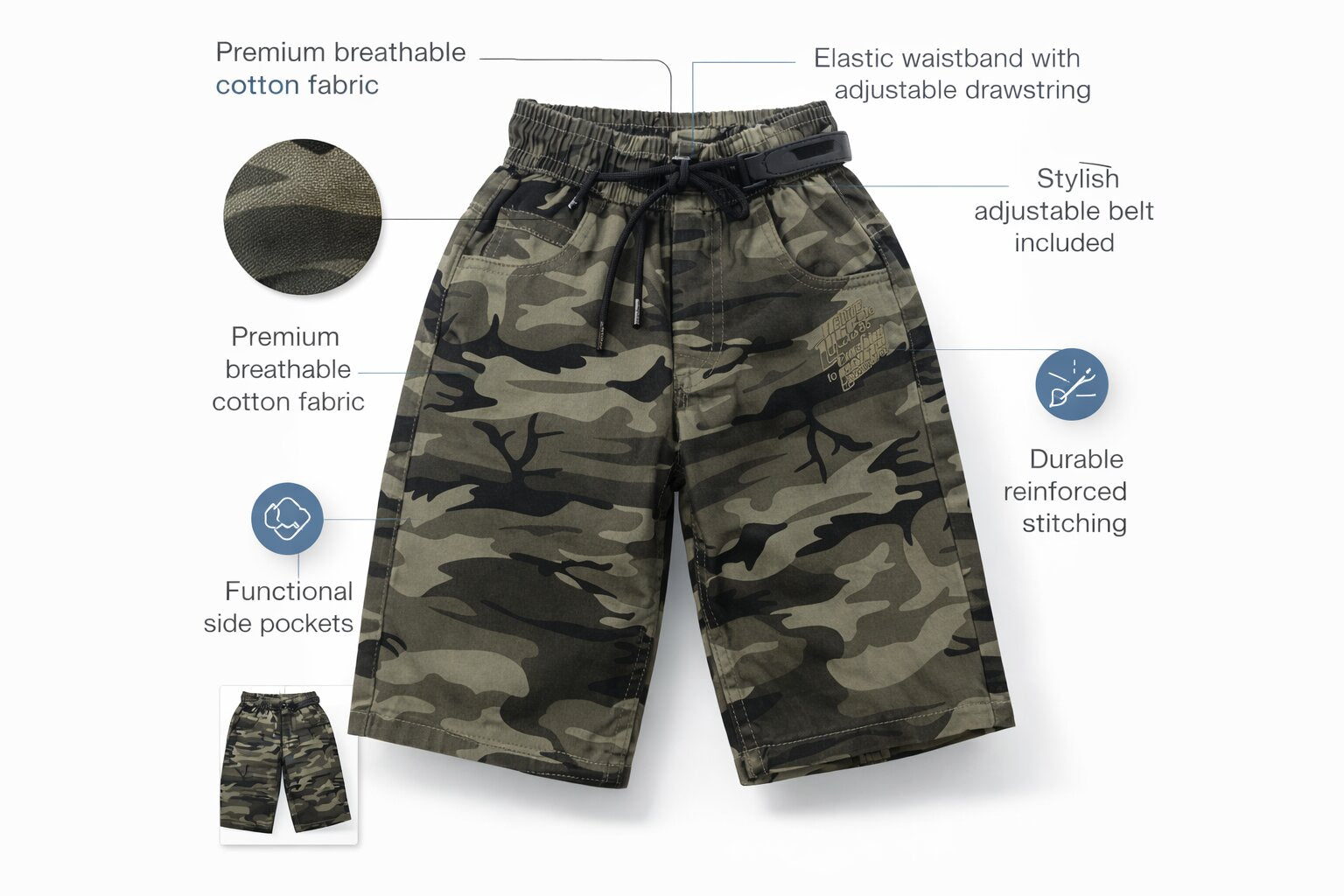 Summer Capri Shorts for Kids - Grey