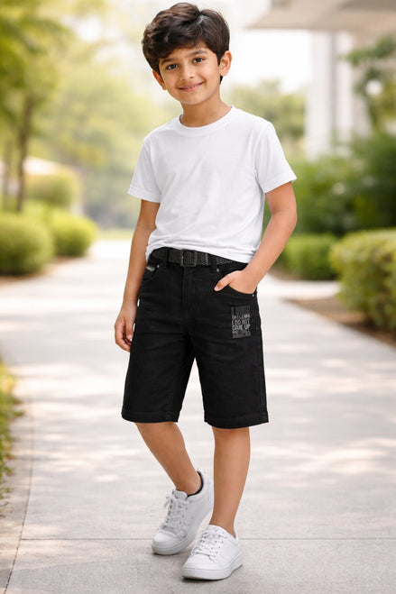 Denim Regular Shorts for Boys - Black