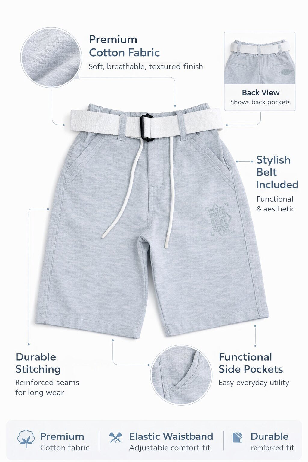Summer Capri Shorts for Kids - Sky Blue