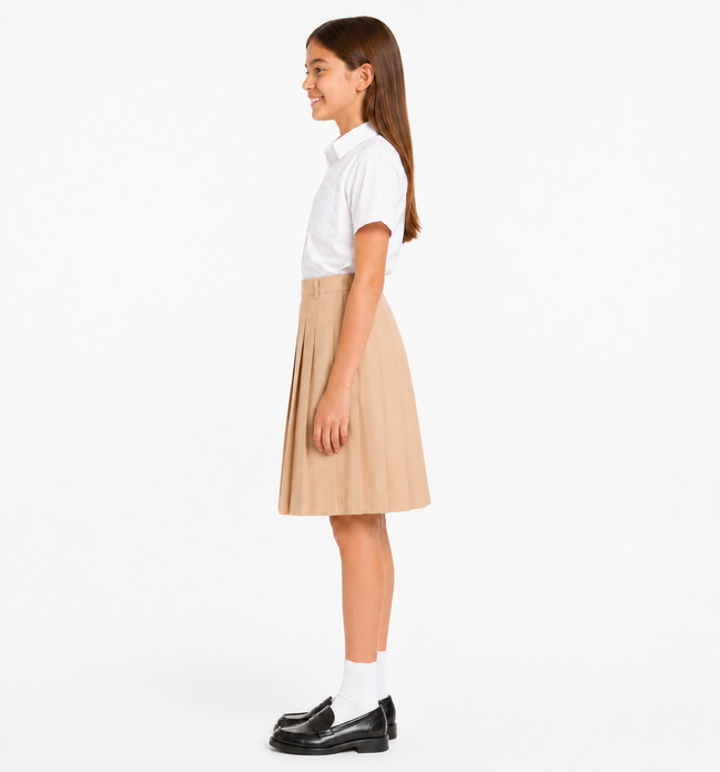 Sandy Brown Pleated School Uniform Skirt