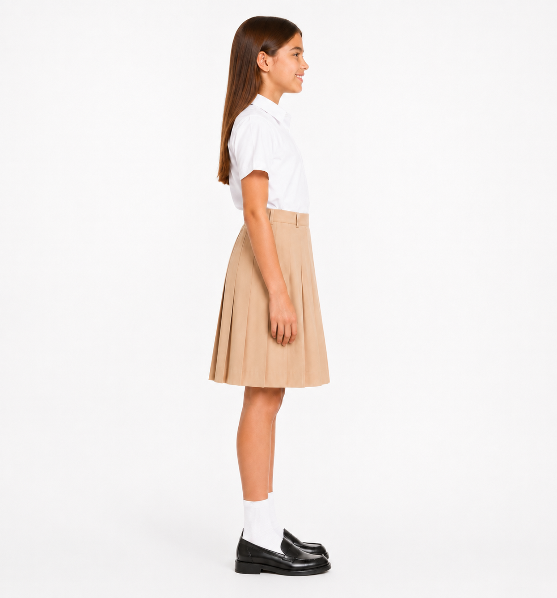 Sandy Brown Pleated School Uniform Skirt